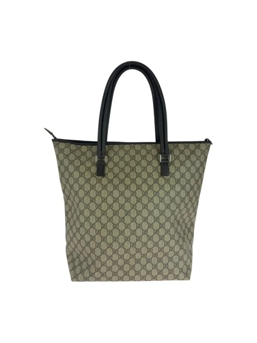 Gucci Beige Brown Silver GG Supreme Canvas Tote Shoulder